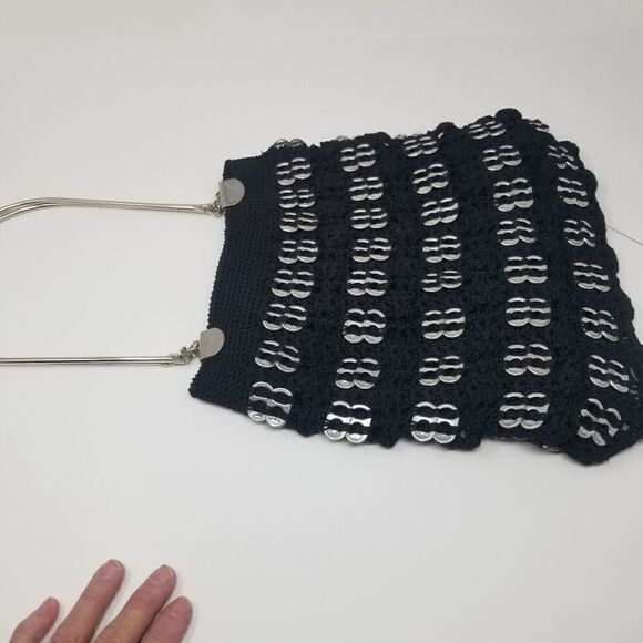 Black Macrame Shoulder Bag with Pop Tabs - Picture 3 of 13